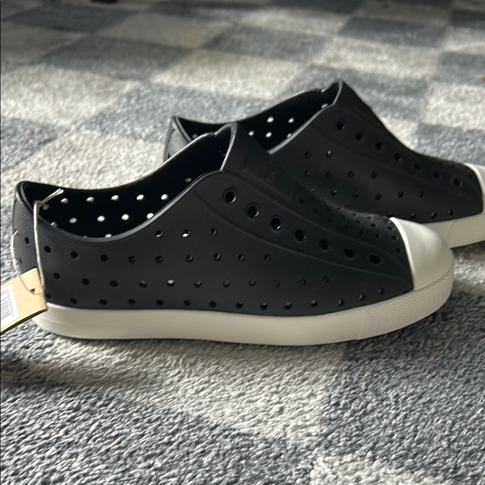 Black Perforated Sneakers with White Soles